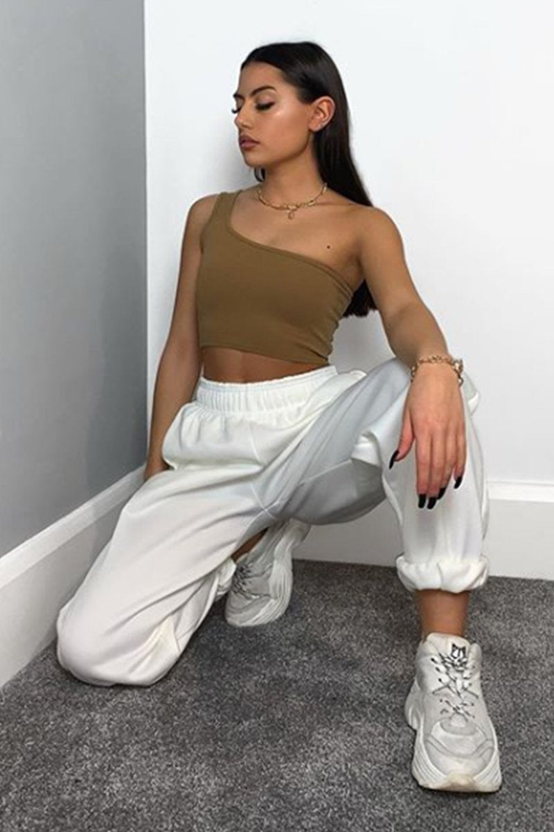 Elise Cream Basic Cuffed Hem Casual Joggers