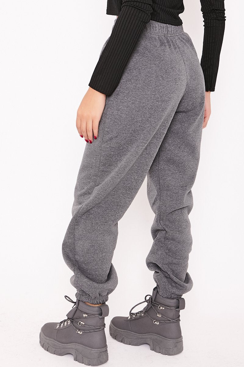 Elise Dark Grey Basic Cuffed Hem Casual Joggers