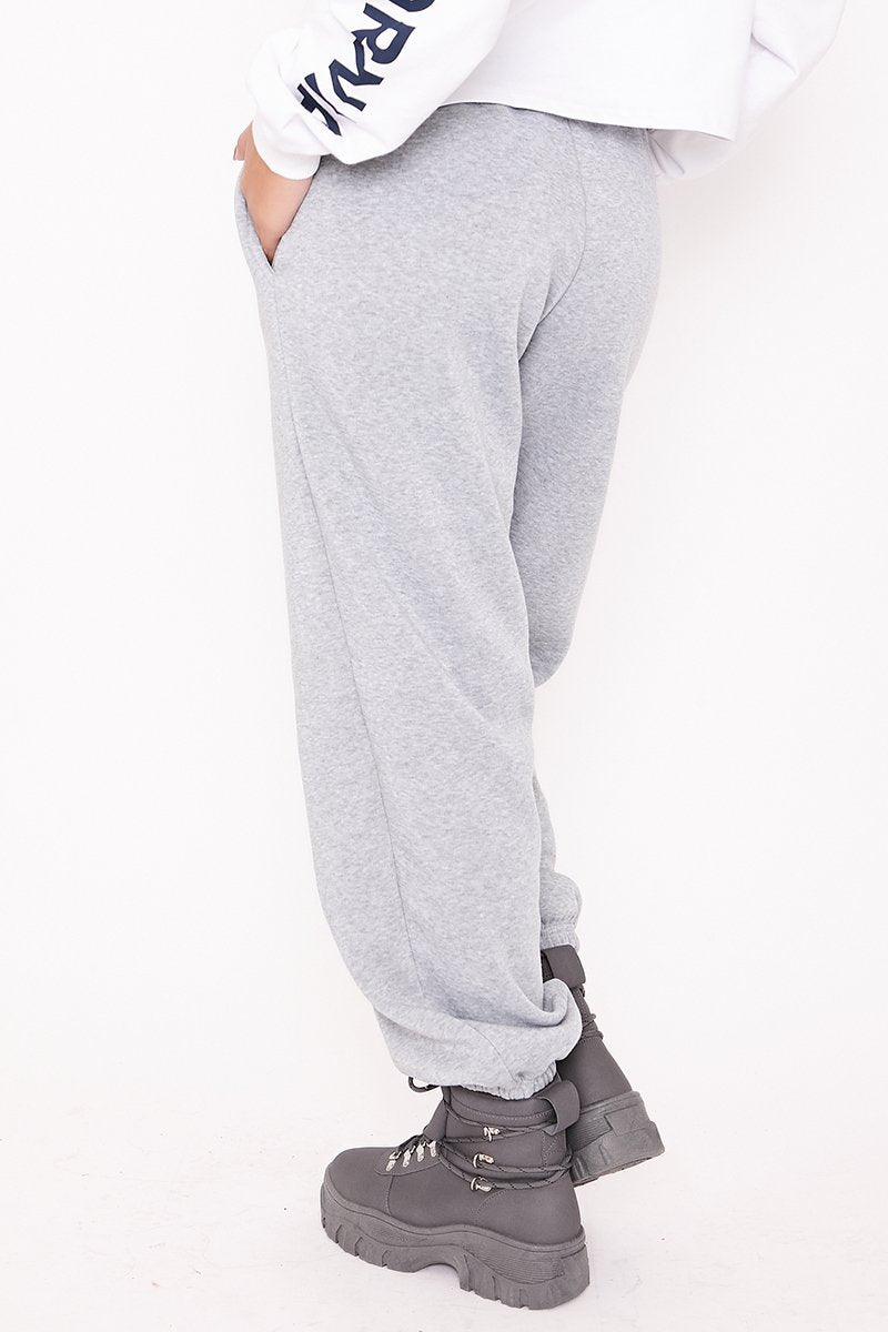 Elise Grey Basic Cuffed Hem Casual Joggers