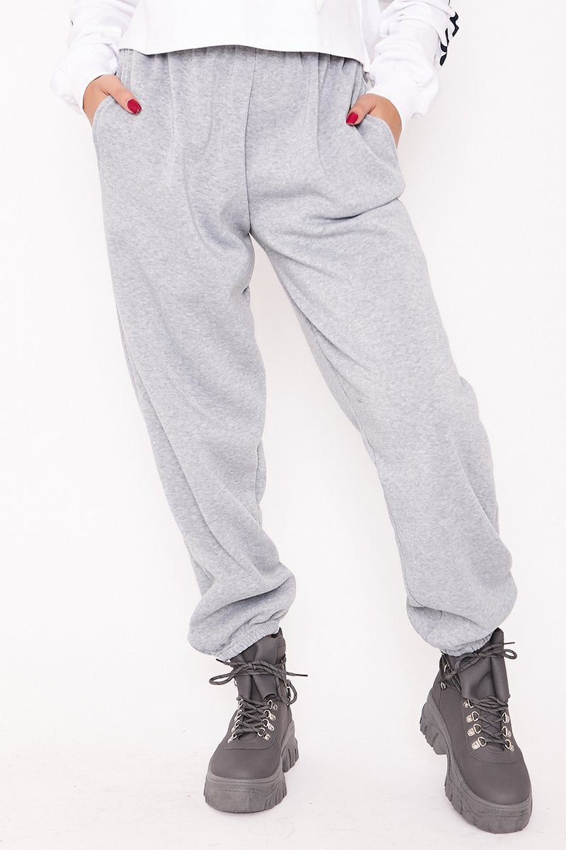 Elise Grey Basic Cuffed Hem Casual Joggers