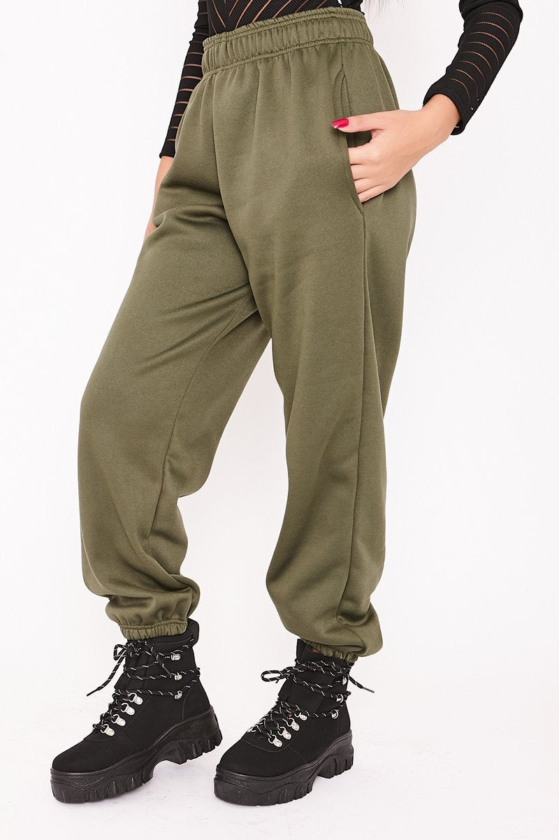 Elise Khaki Basic Cuffed Hem Casual Joggers