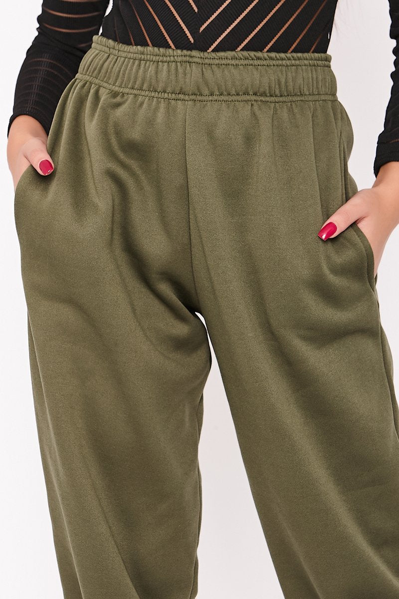 Elise Khaki Basic Cuffed Hem Casual Joggers