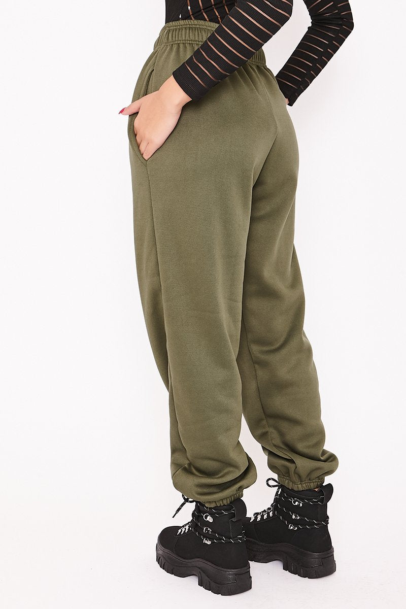 Elise Khaki Basic Cuffed Hem Casual Joggers