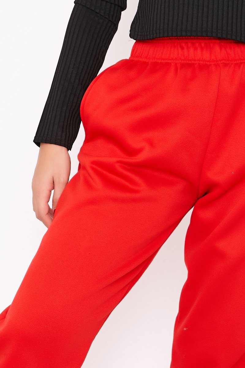 Elise Red Basic Cuffed Hem Casual Joggers