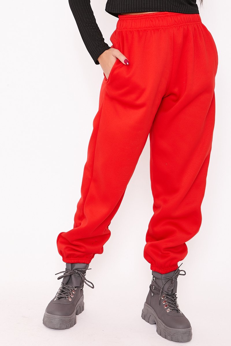 Elise Red Basic Cuffed Hem Casual Joggers