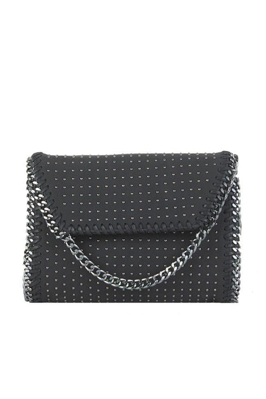 Ella Black Faux Suede Chain Clutch Shoulder Bag