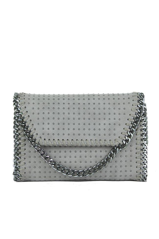 Ella Grey Faux Suede Chain Clutch Shoulder Bag
