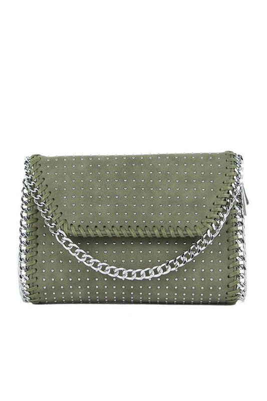 Ella Khaki Faux Suede Chain Clutch Shoulder Bag