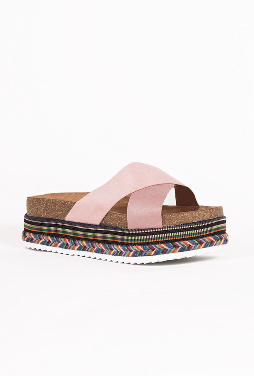 Ella Pink Cross Strap Aztec Flatforms