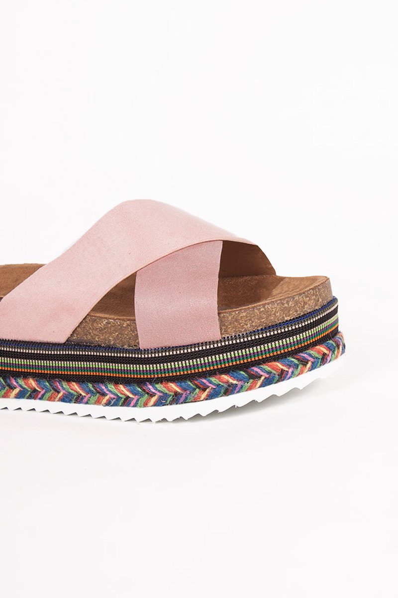 Ella Pink Cross Strap Aztec Flatforms