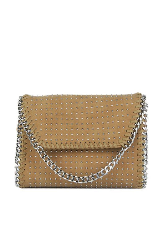 Ella Tan Faux Suede Chain Clutch Shoulder Bag