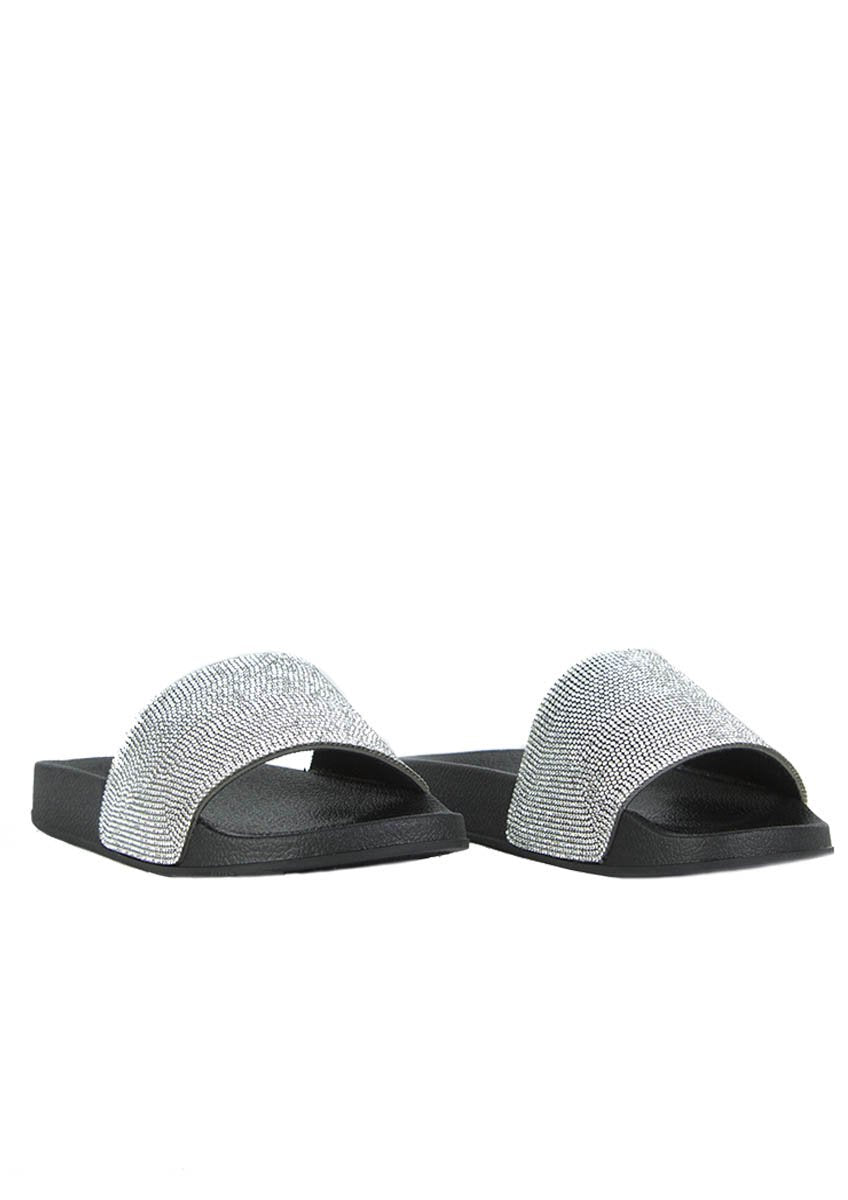 Ellie Black Diamante Sliders