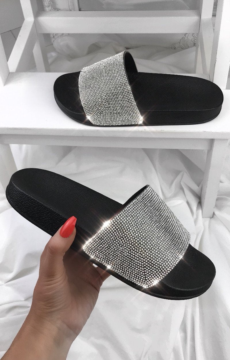 Ellie Black Diamante Sliders