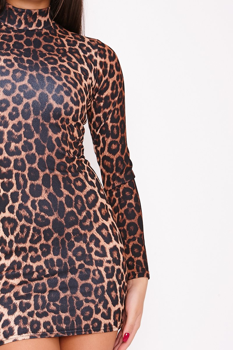 Ellie Leopard Print High Neck Bodycon Dress