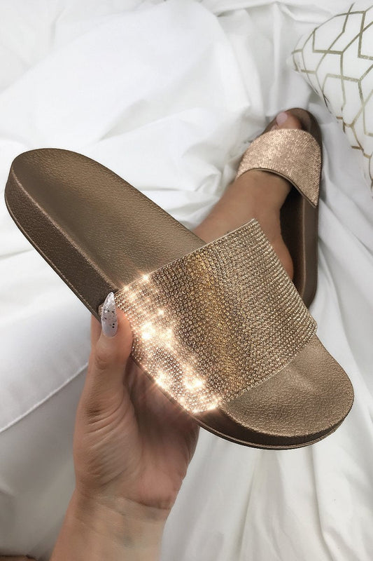 Ellie Rose Gold Diamante Sliders