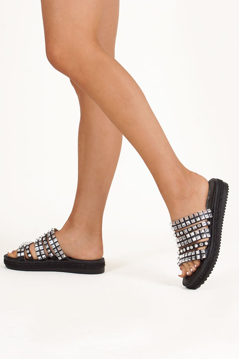 Elsie Black Diamante Embellished Strap Sandals