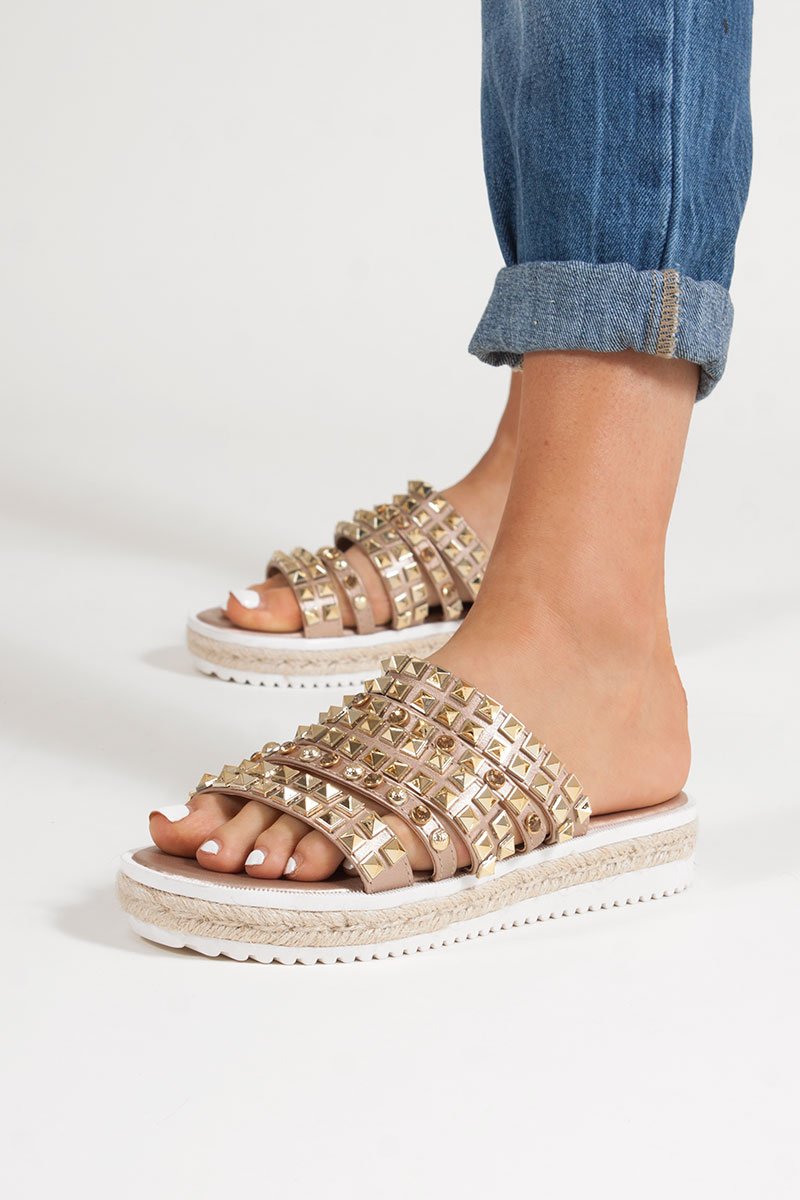 Elsie Rose Gold Diamante Embellished Strap Sandals