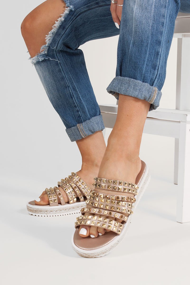 Elsie Rose Gold Diamante Embellished Strap Sandals