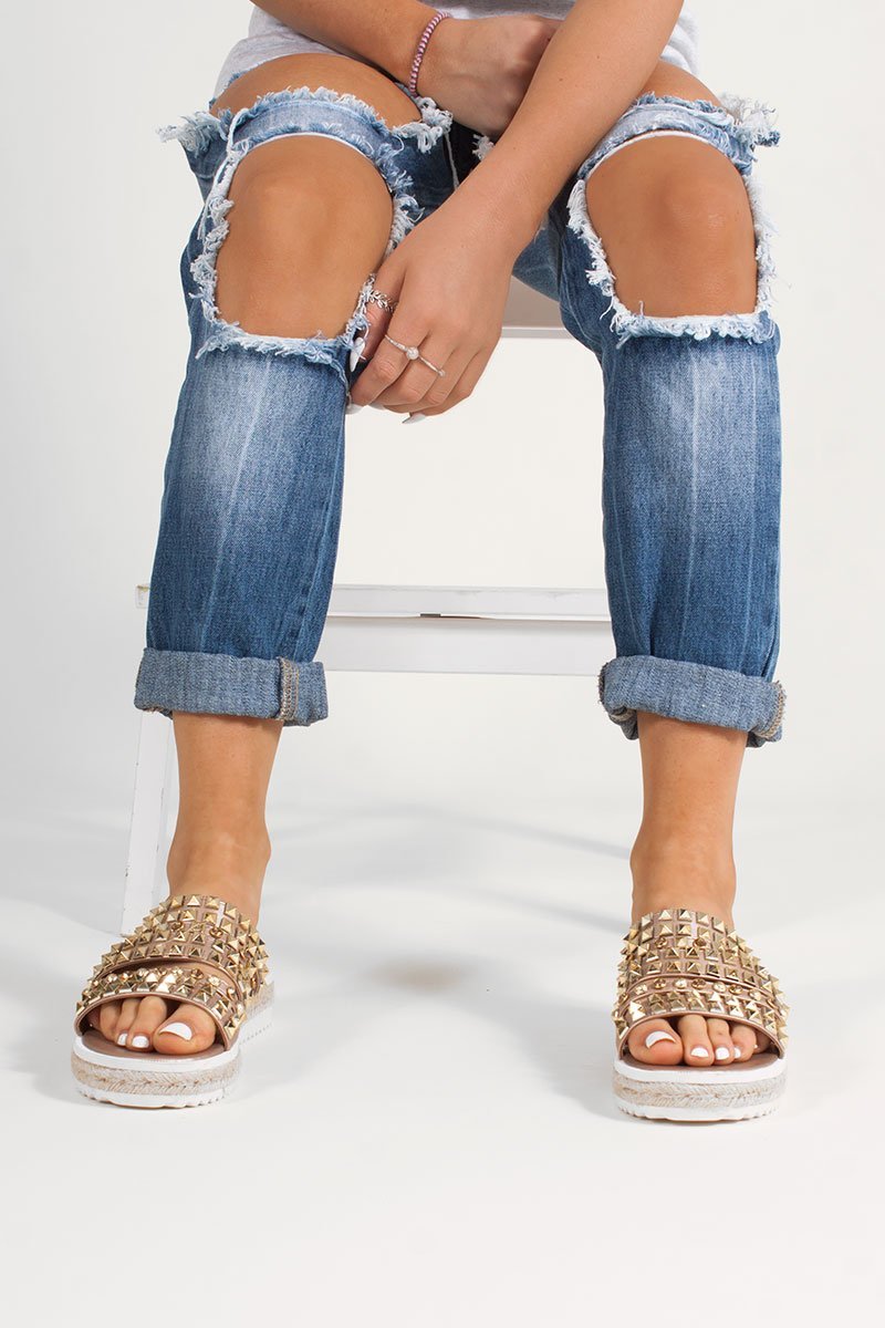 Elsie Rose Gold Diamante Embellished Strap Sandals