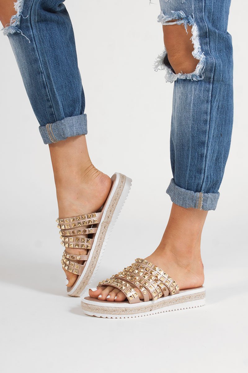 Elsie Rose Gold Diamante Embellished Strap Sandals