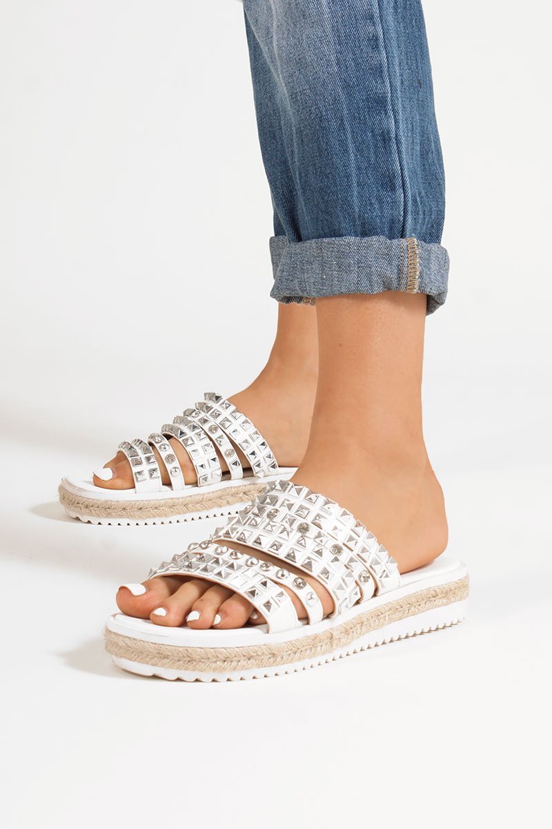 Elsie White Diamante Embellished Strap Sandals