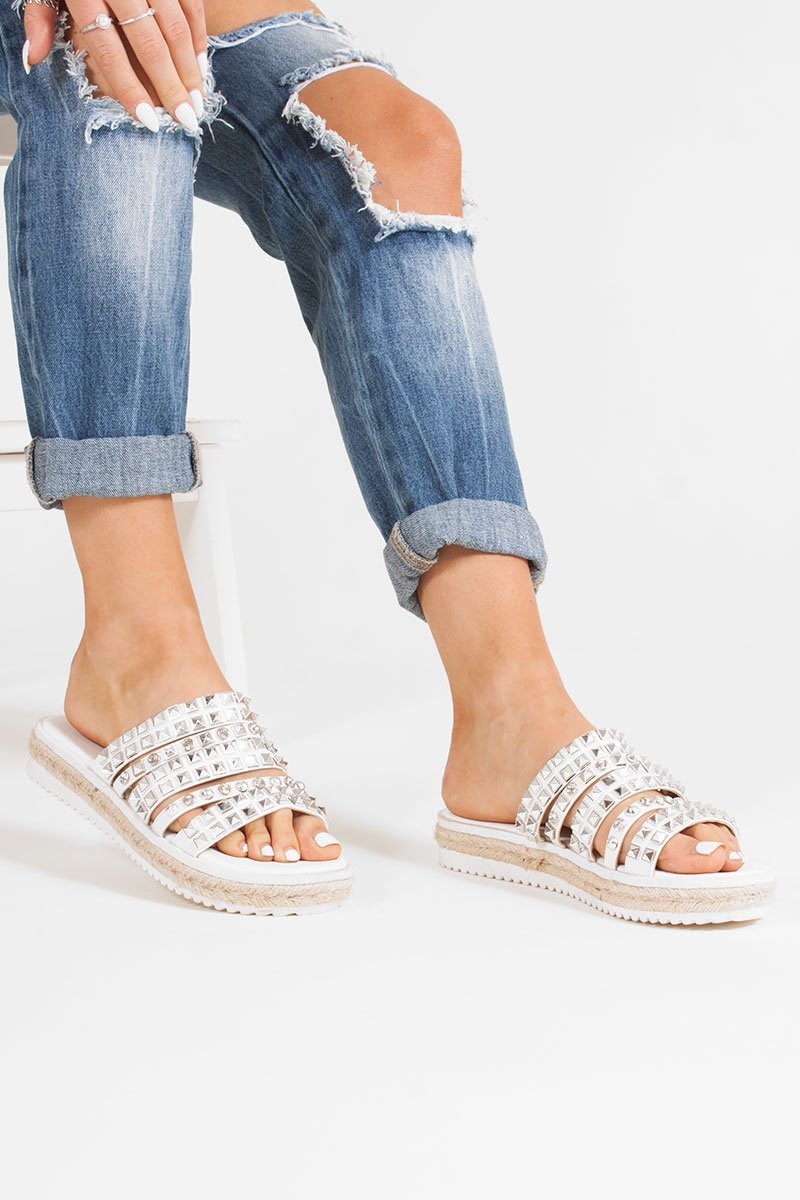 Elsie White Diamante Embellished Strap Sandals