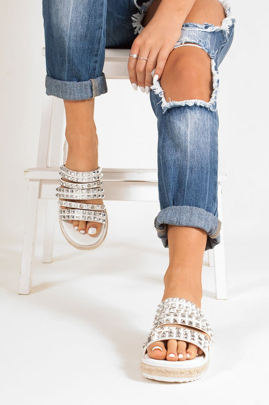 Elsie White Diamante Embellished Strap Sandals