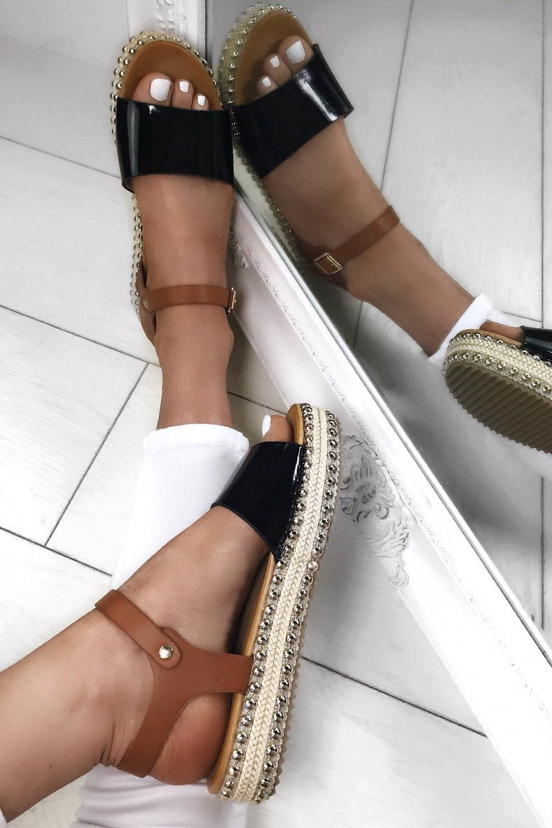 Emilie Black Studded Flatform Espadrilles