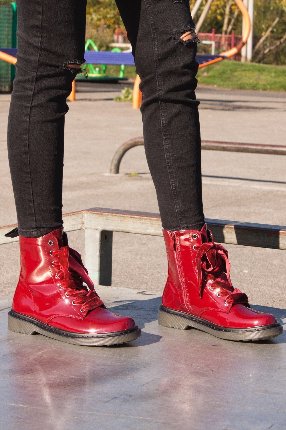 Erin Wine High Shine Velvet Lace Ankle Boots