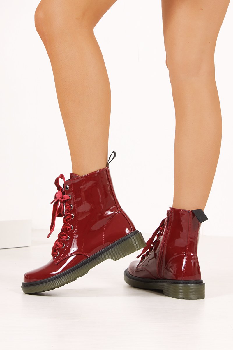 Erin Wine High Shine Velvet Lace Ankle Boots