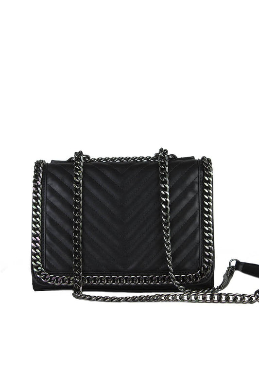 Eve Black Quilted Chain Cross Body Bag