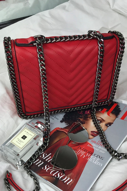 Eve Red Quilted Chain Cross Body Bag