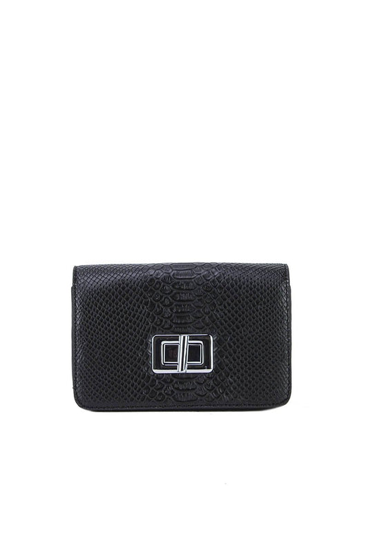 Evelyn Black Snake Print Shoulder Bag