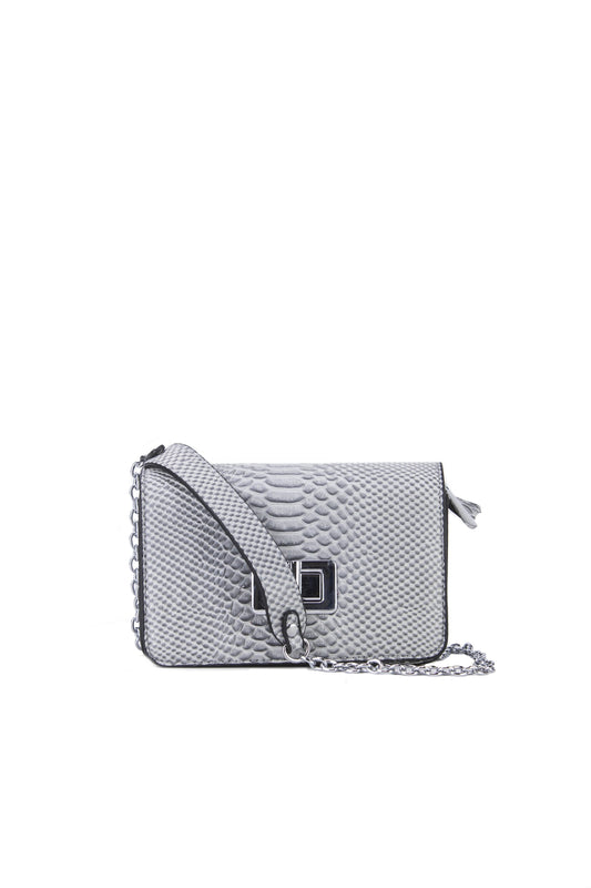 Evelyn Grey Snake Print Shoulder Bag