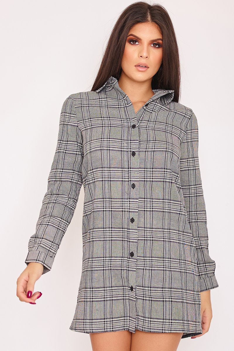 Evie Monochrome Checked Shirt Dress