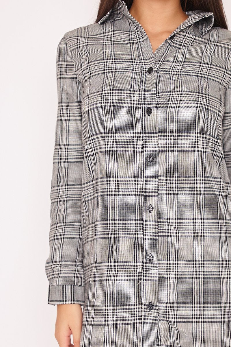 Evie Monochrome Checked Shirt Dress