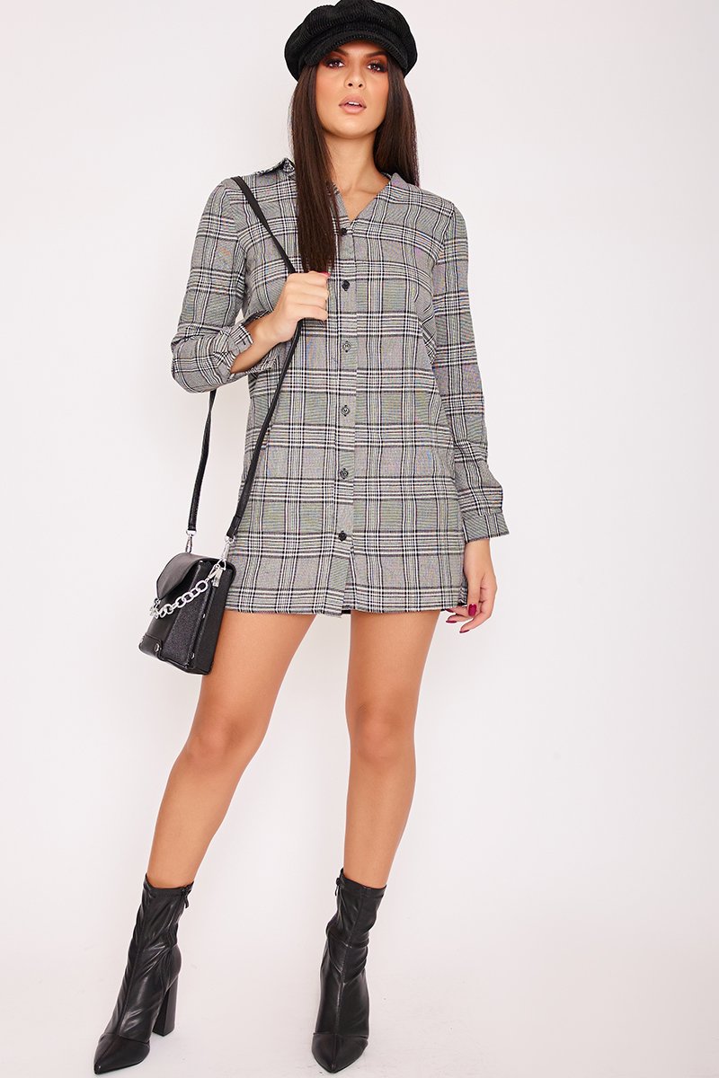 Evie Monochrome Checked Shirt Dress