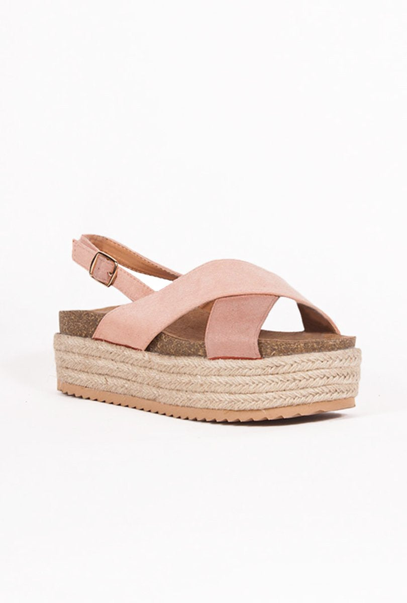 Evie Pink Cross Strap Espadrille Flatforms