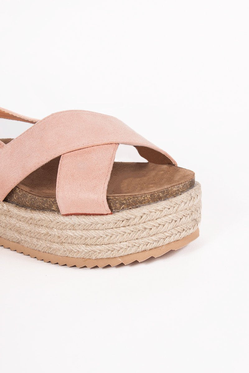 Evie Pink Cross Strap Espadrille Flatforms