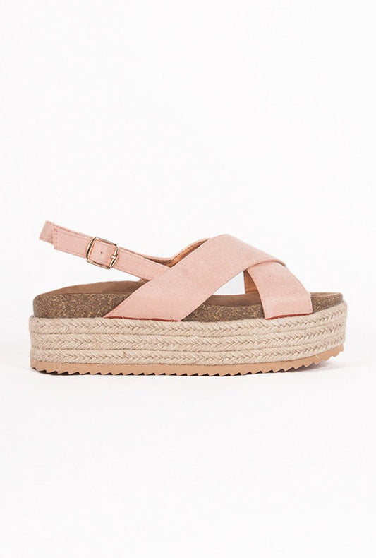 Evie Pink Cross Strap Espadrille Flatforms