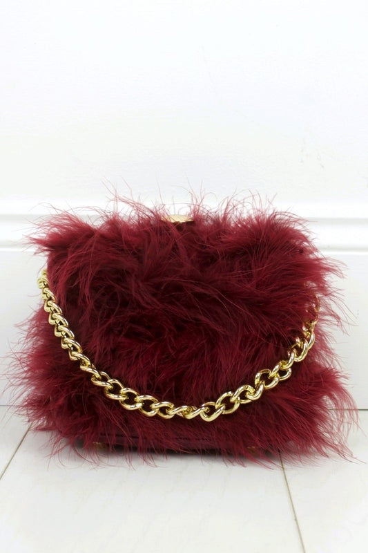 Felicity Burgundy Feather Bag