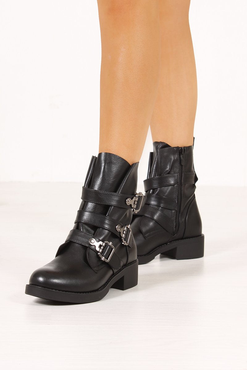 Finley Black Multi Buckle Strap Boots