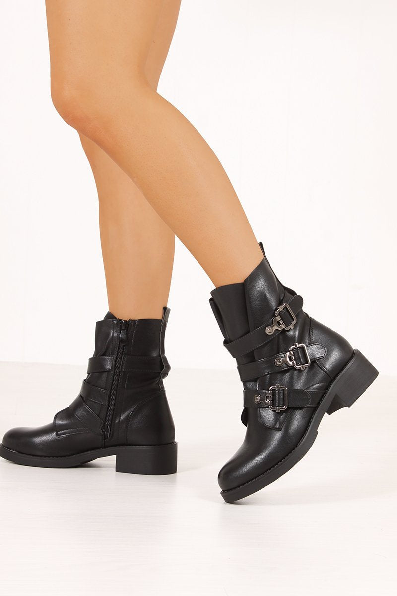 Finley Black Multi Buckle Strap Boots