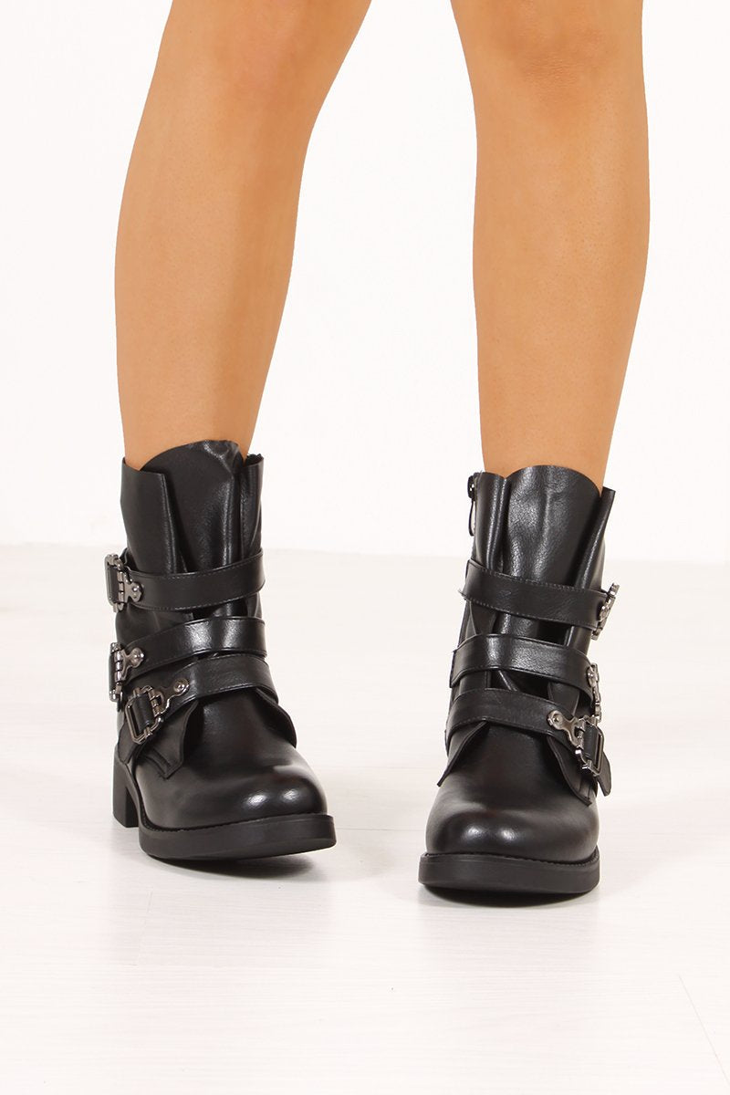 Finley Black Multi Buckle Strap Boots