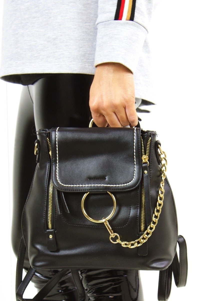 Finola Black Faux Leather Backpack