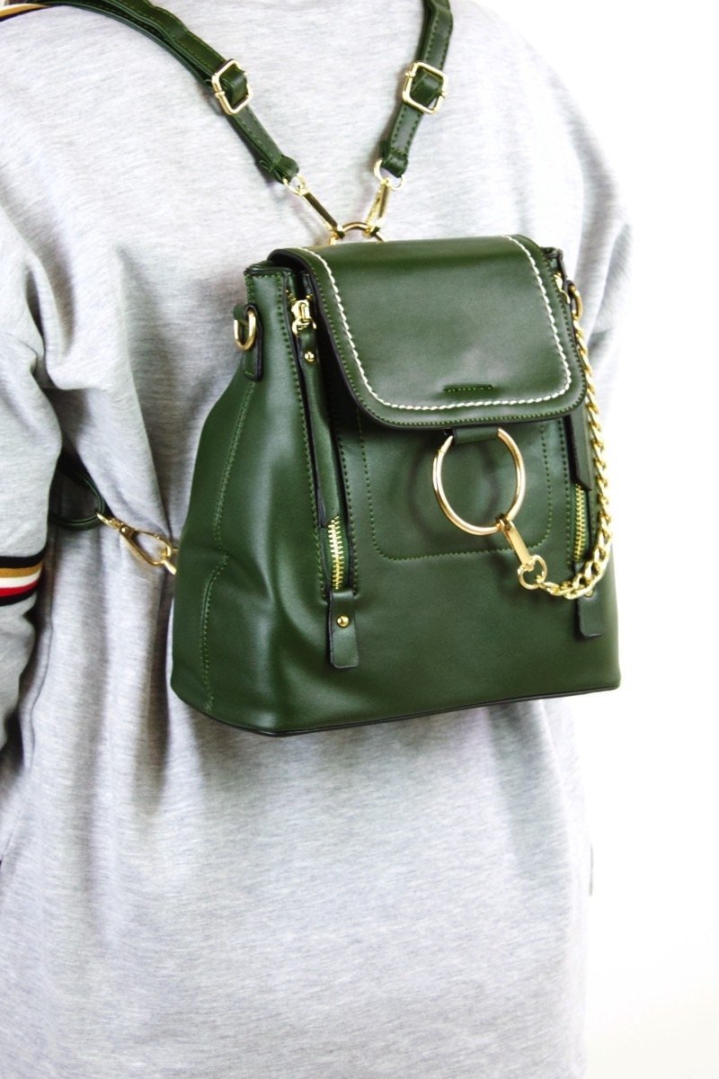 Finola Khaki Faux Leather Backpack