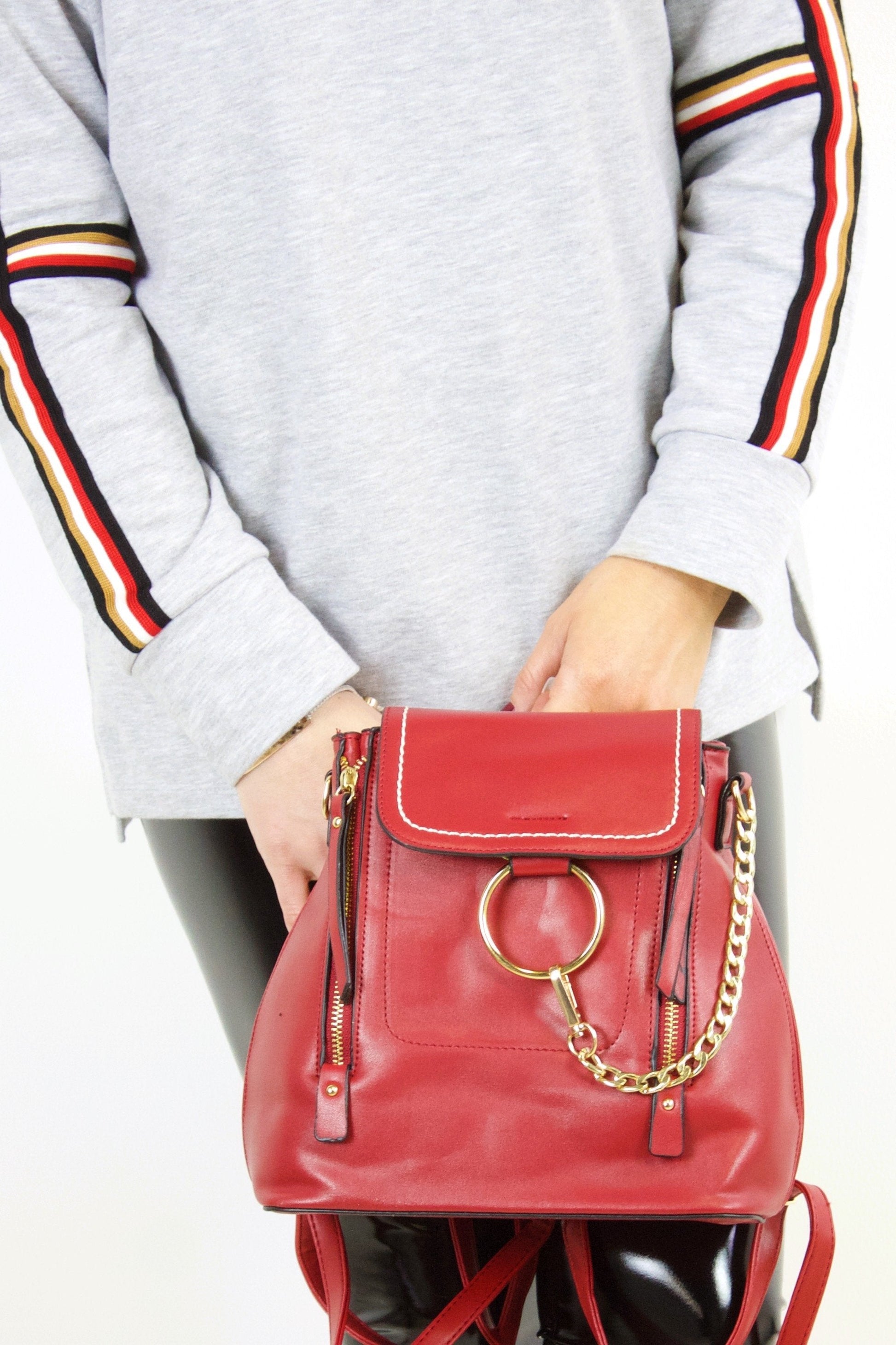 Finola Red Faux Leather Backpack