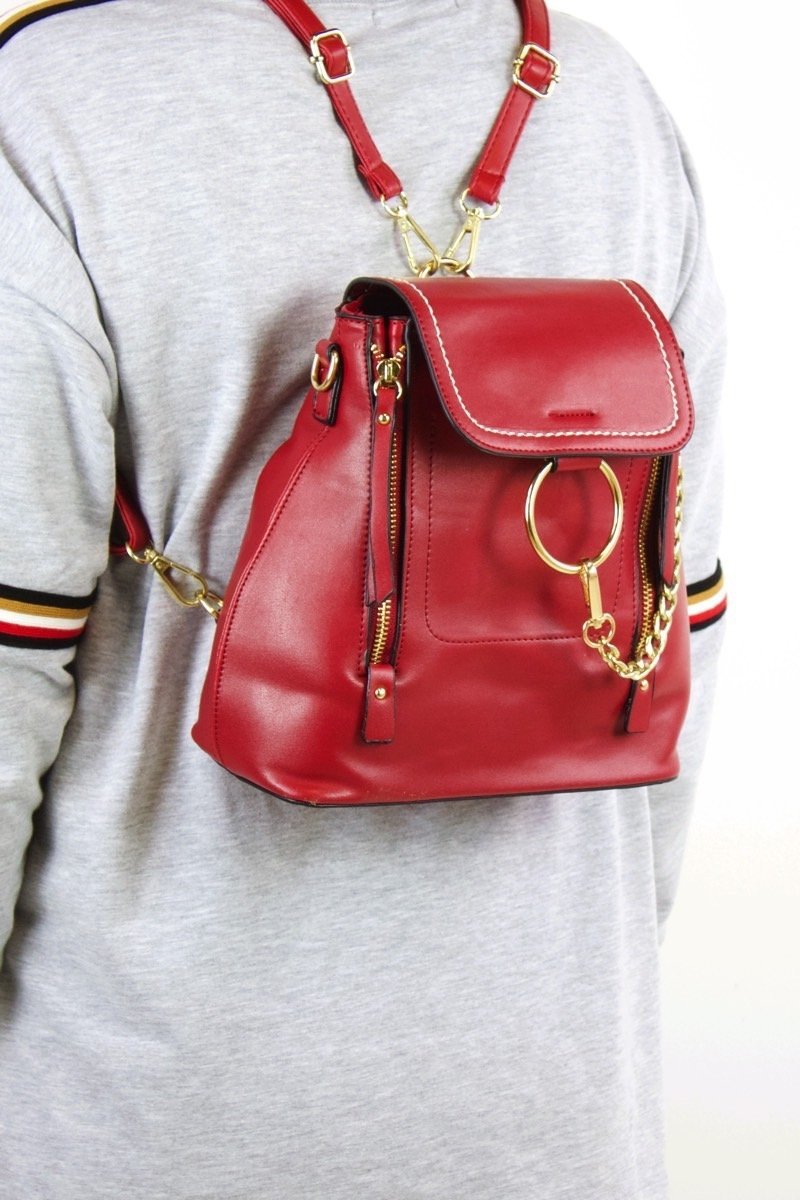 Finola Red Faux Leather Backpack