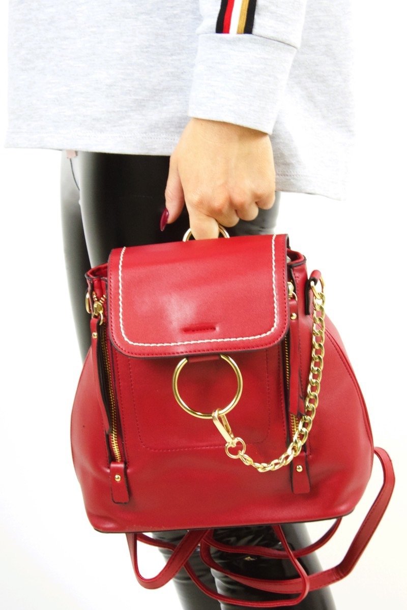 Finola Red Faux Leather Backpack