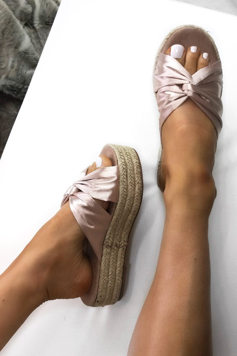 Florence Nude Satin Bow Espadrille Flatforms